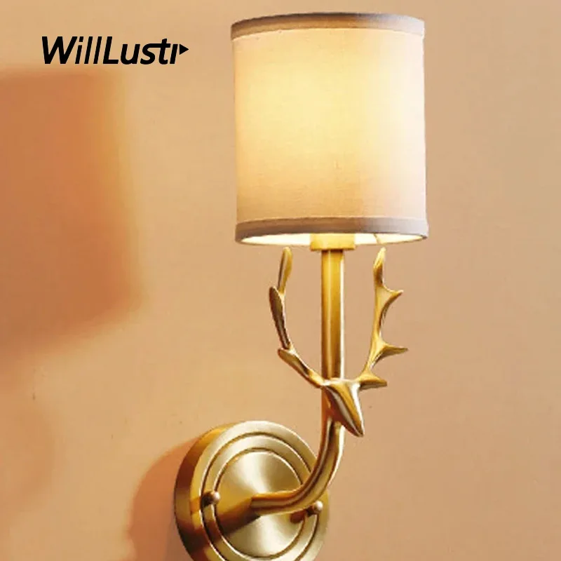 copper Antler Wall Sconce wall lamp fabric shade lamping living room restaurant cafe bedroom hotel hall deer horn lamp