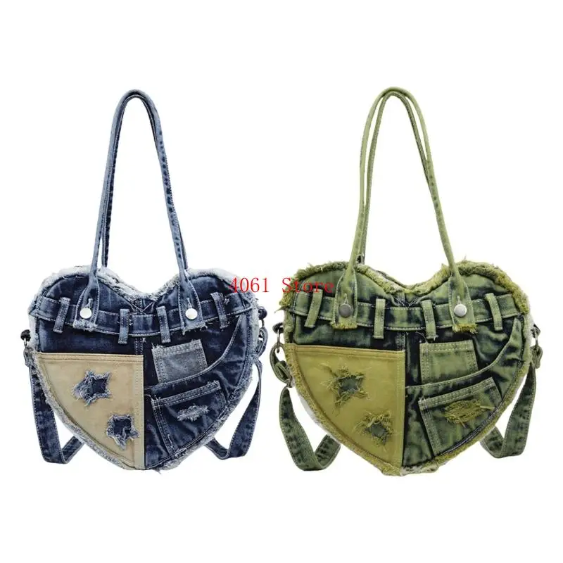 

Heart Shaped Armpit Bag for Women Shoulder Bag Retro Denims Handbag Daily Bag