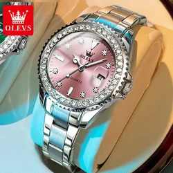 OLEVS 9945 Top Brand Original Quartz Watch for Women Luxury Diamond Lap Calendar Hand Clock Stainless Steel Ladies Wristwatches