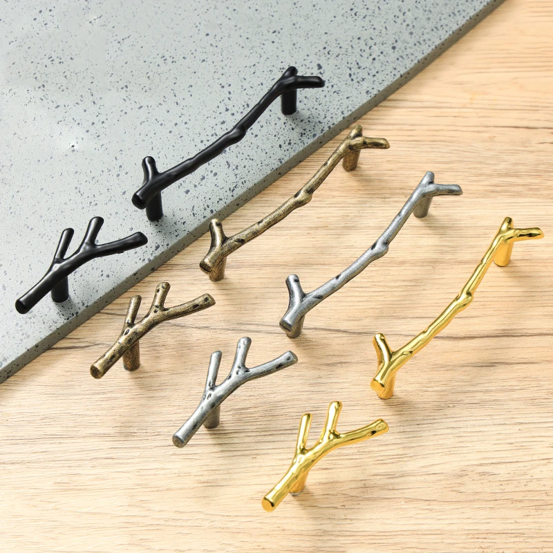 Moderner Baumzweig-Möbelgriff 96mm 128mm Schwarz Silber Bronze Küchenschrankgriffe Schubladenknöpfe Türgriffe Hardware
