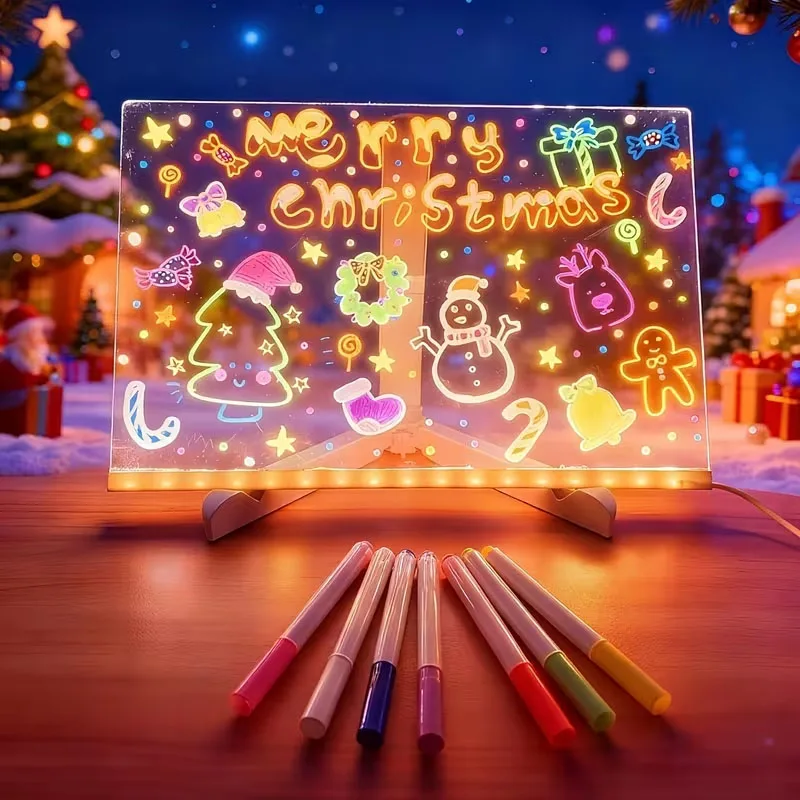 LED Acrylic Sticky Notes Board Neon Glow Night Light Self-Illuminating Erasable Whiteboard Home Office School Colorful Lighting