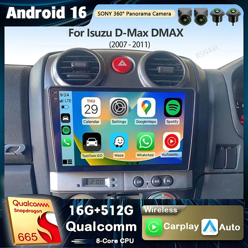 Android 16 Carplay Car Radio For Isuzu D-Max DMAX 2007 2008- 2011 Multimedia Video Player Navigation GPS Stereo 2Din DVD WIFI+4G
