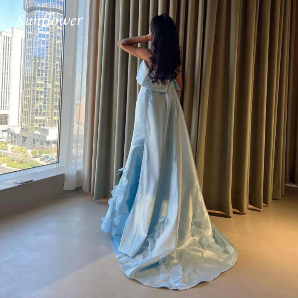 Sunflower Strapless Prom Gowns Appliques Mermaid Evening Dress Slim Satin Party Dress 2023 Floor-Length High-end Custom