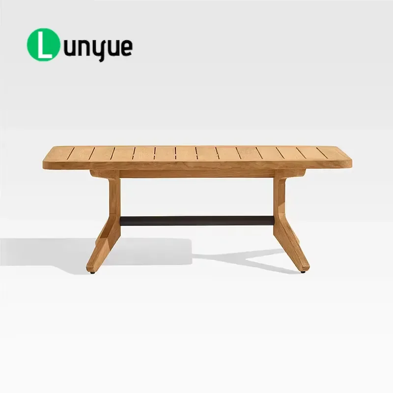 Solid Wood Outdoor Coffee Table Rectangular Garden Patio Furniture for Backyard Courtyard Durable Weather Resistant Design