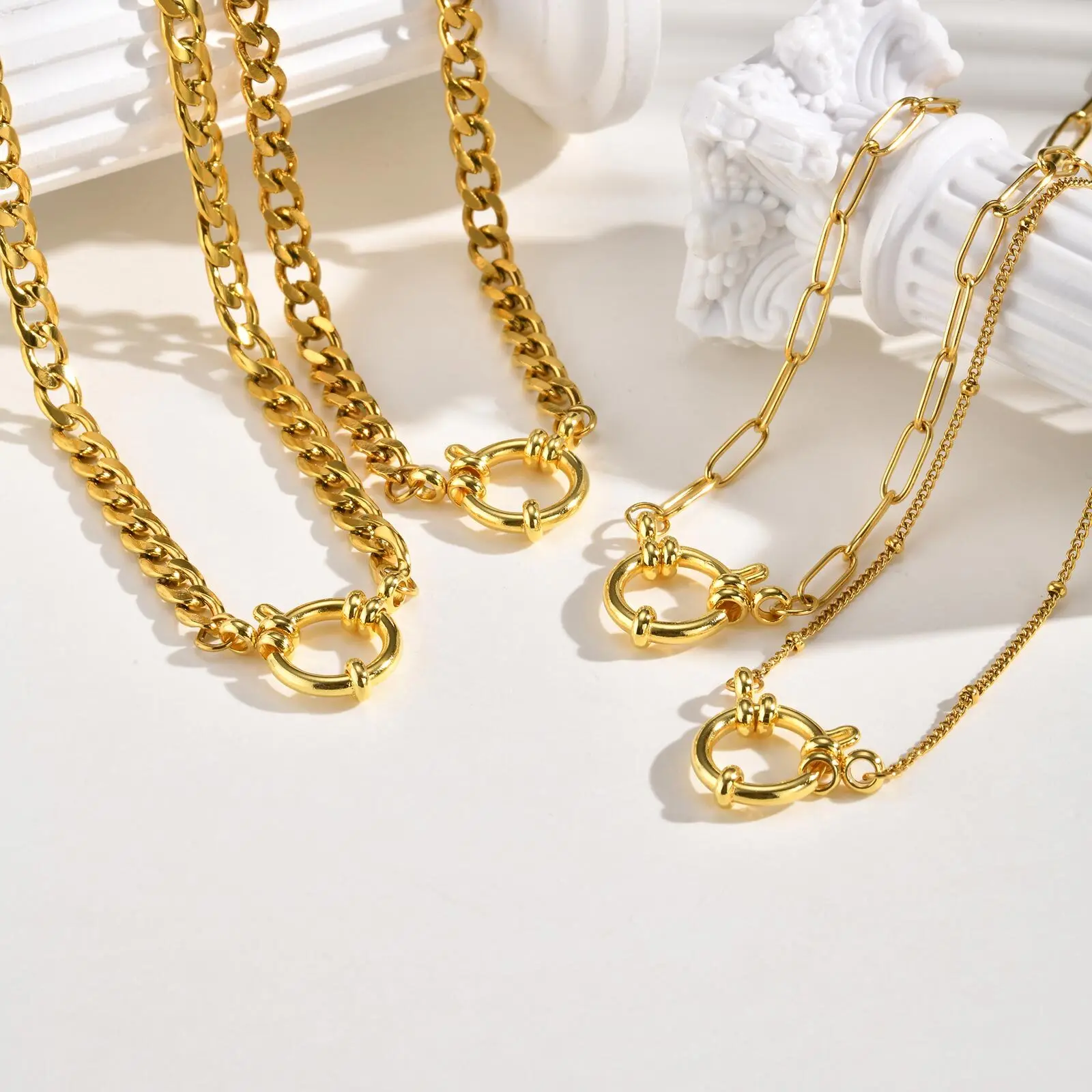

Vnox Sailor Clasp Necklace For Women Men Stainless Steel Geometric Elegant Cuban Link Chain Choker Gold Color Jewelry Wholesale
