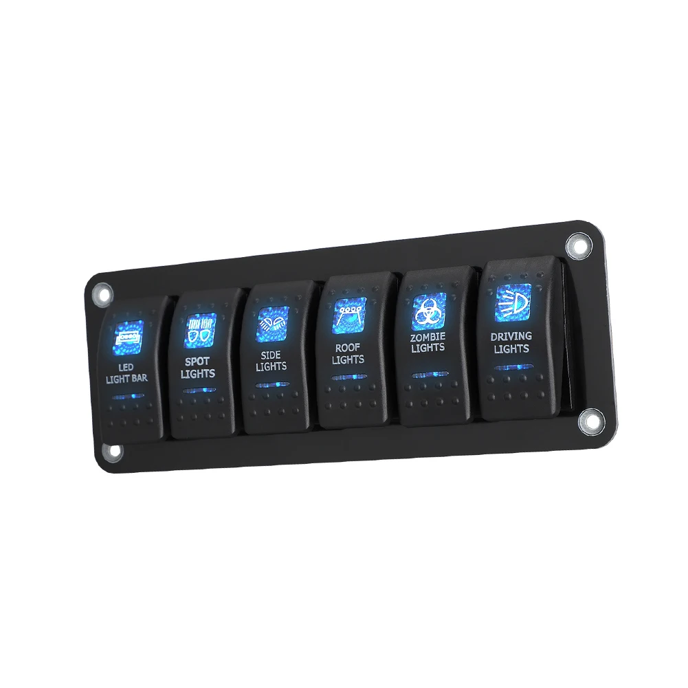 

LED Rocker Switch Panel 6 Gang for 12V 24V Automotive Marine RV Truck and Off-Road Electrical Accessories with 10A Fuse