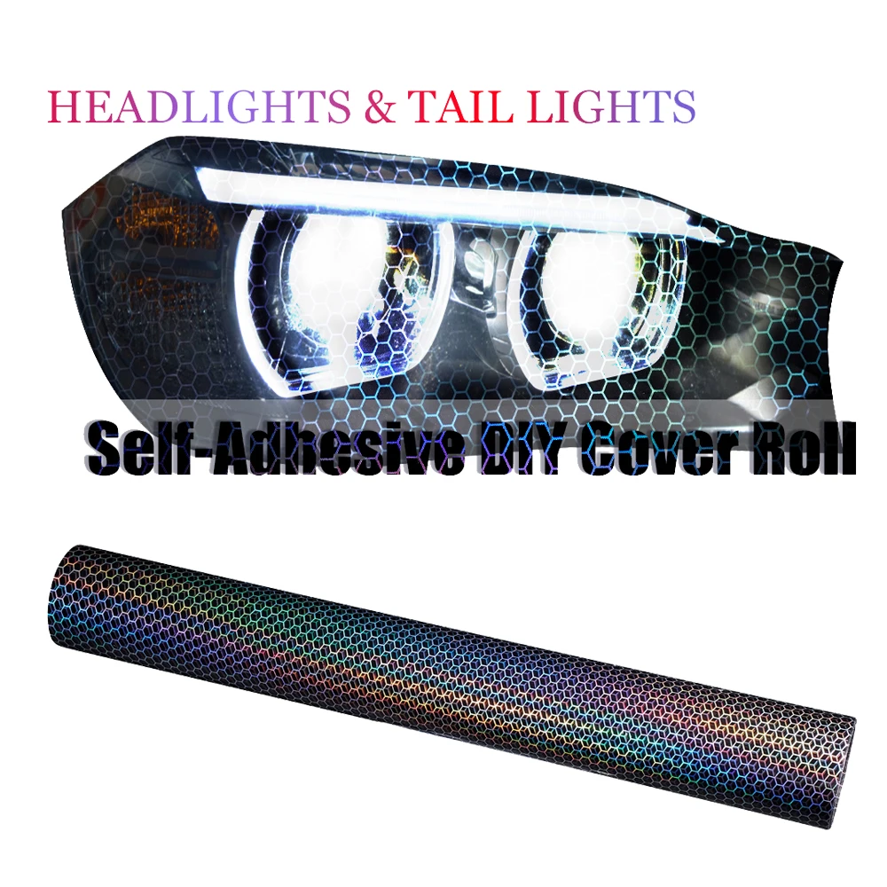 Car Lamp Film Honeycomb Headlight Taillight Fog Light Sticker PVC Decals Light Foil Headlamp Tinting Film Accessory, 100x30cm