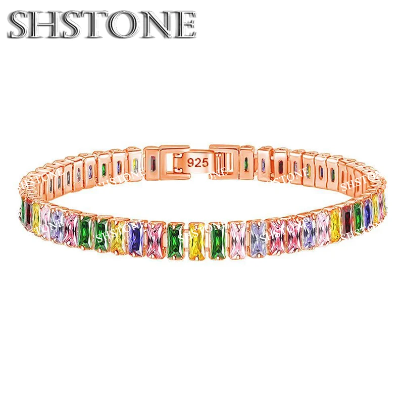 Edle 925 Sterling Silber Armband Kette Luxus Farbe Kristall Hand Schmuck Für Frauen Charme Hochzeit Geschenk Party 18 cm