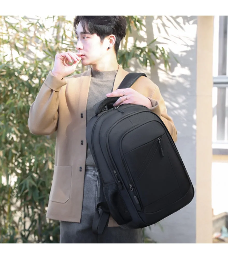 Multifunctional solid color large-capacity schoolbag Student burden reduction Computer bag Sports business backpack