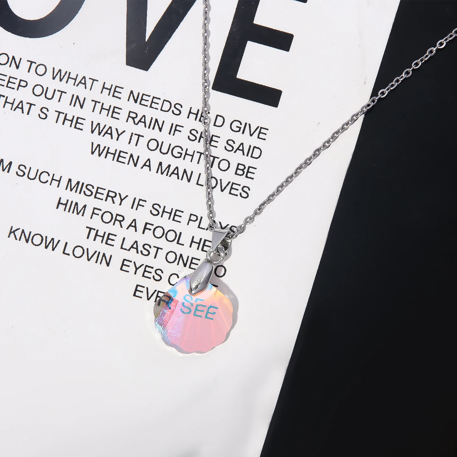 Gradient Couple Necklaces Game Love and Deepspace Rafayel Necklace Gemstone Shell Pendant Necklace for Women Men Jewelry Gifts