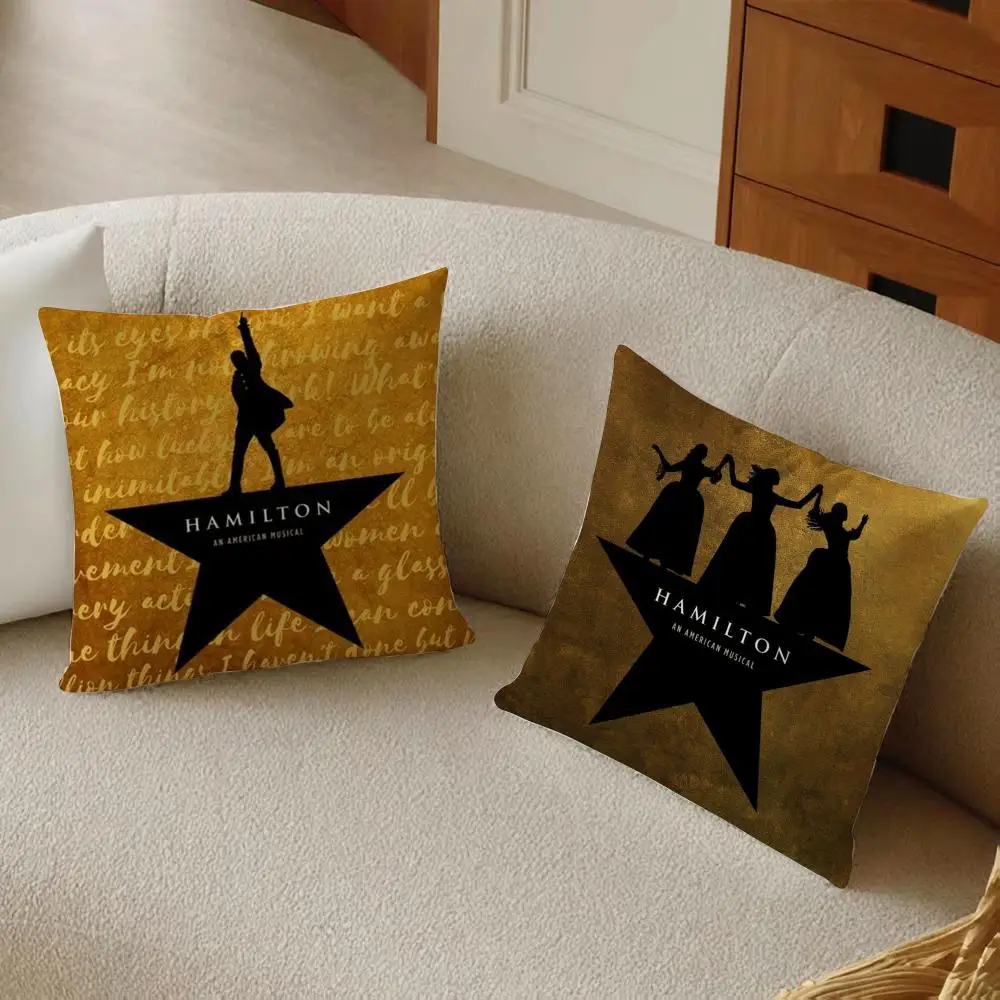 Hamilton-ES Musical Play Cushion Cover Daily Washable Linen Pillowcase Soft  for Sofa Bed Home Room Decor