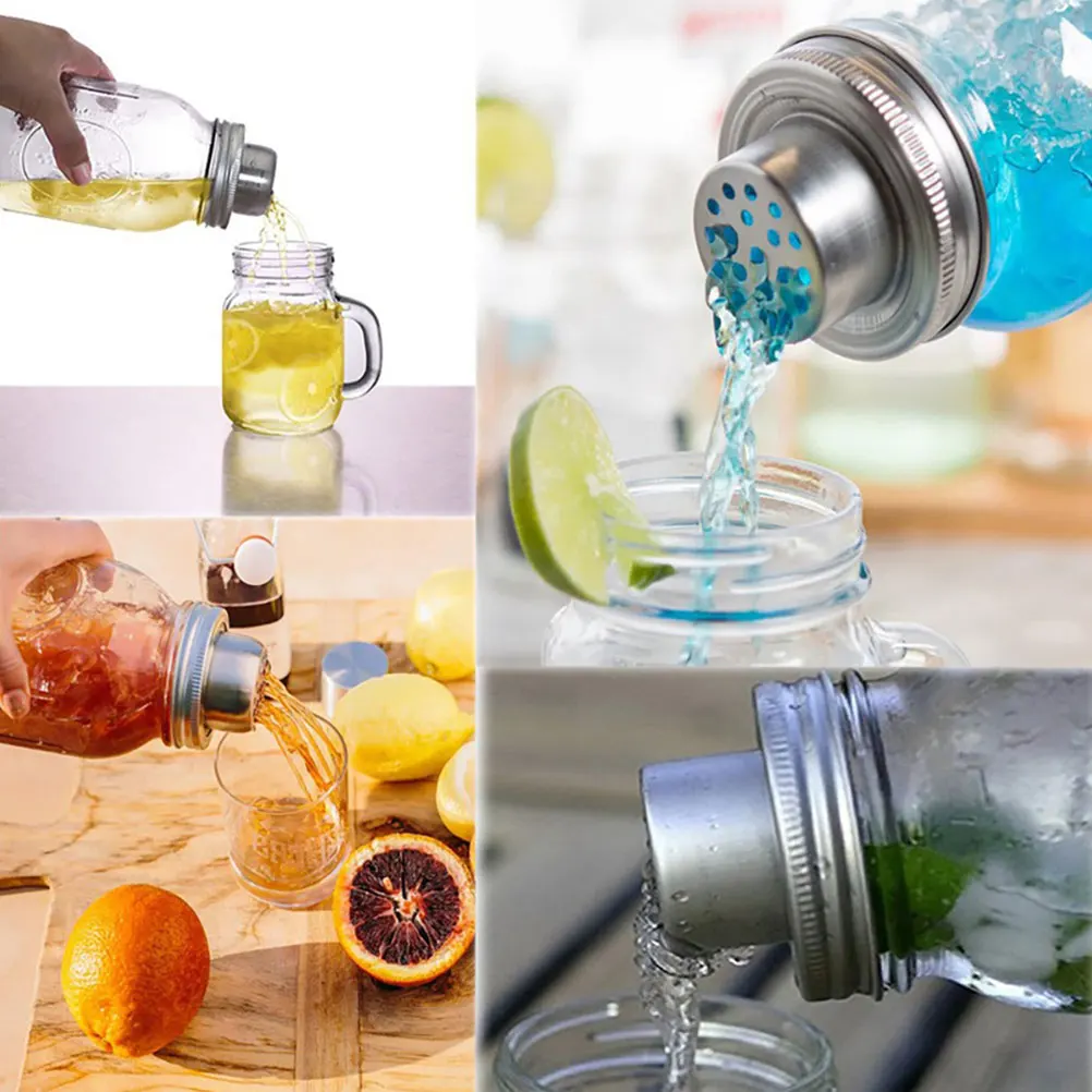 

2pcs Stainless Steel 304 Cocktail Shaker Lid Mason Jar Lids Pepper Shaker Flour Sifter Long Term Use Kitchen Bar Tools
