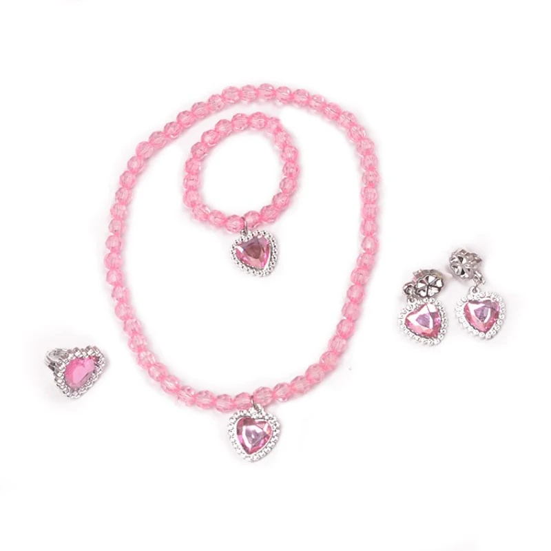 Elsa Anna Princess Peach Heart Necklace Ring Earrings Bracelet Four Piece Set Princess Party Jewelry Gift Cosplay Props