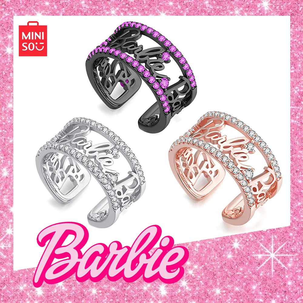 

New MINISO Barbie Ring 925 Silver Rose Gold Broken Diamond Ring Jewelry Gifts Anime Couple Index Finger Tail Ring Versatile