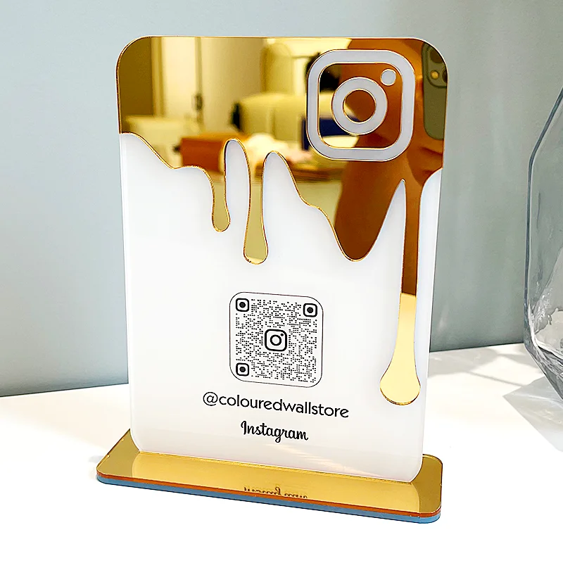 Social Media Sign Business Plate Custom Gold Acrylic Decorations Instagram QR Code