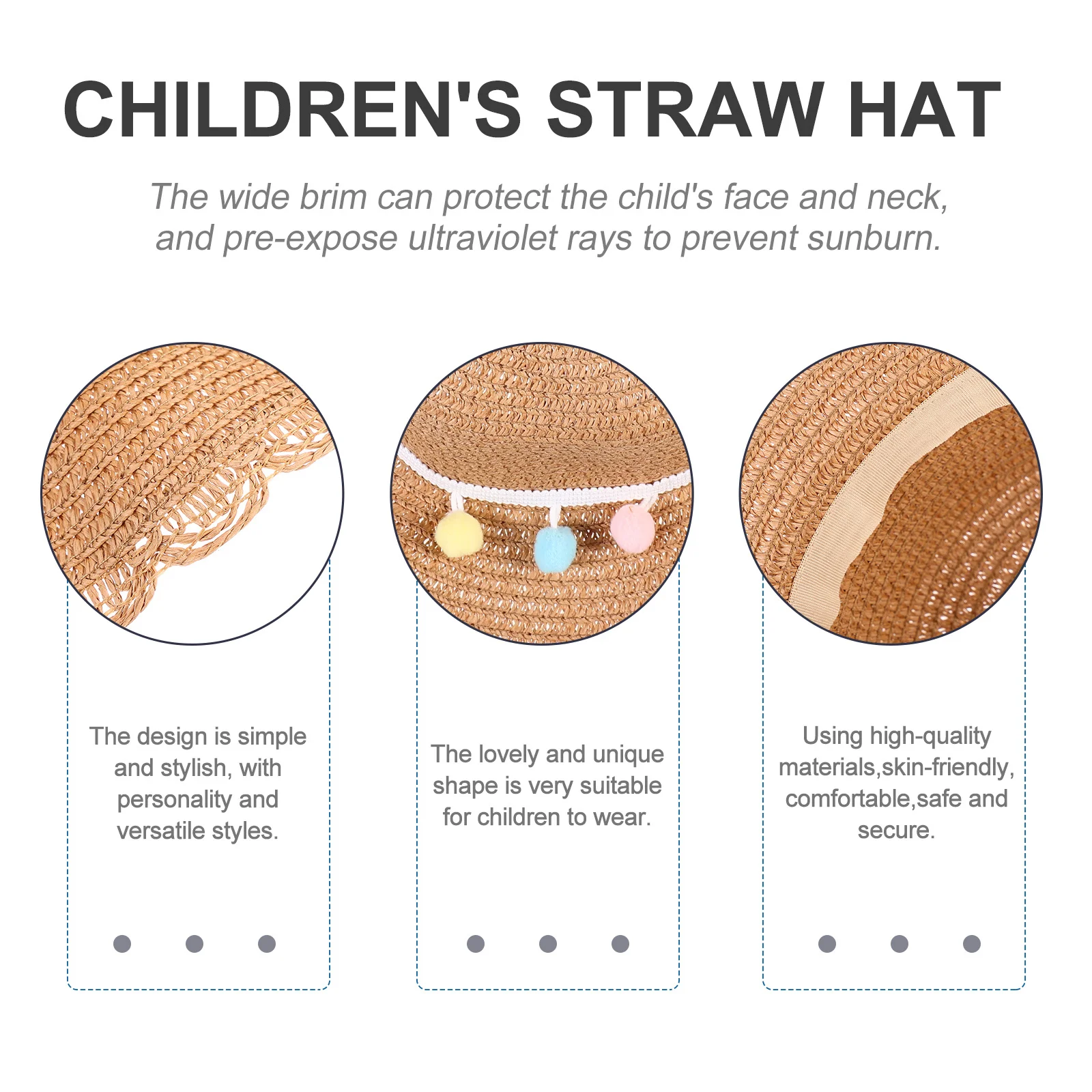 

Stylish Children's Straw Hat Khaki Breathable Lightweight Foldable Kids Sun Cap for Outdoor Beach Straw Hat Child Beach