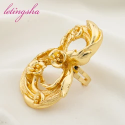 Elegant Big Bloom Flower Rings For Women Gold Color New Eight Style Open Rings Finger Stainless Steel Jewelry Wedding Gift