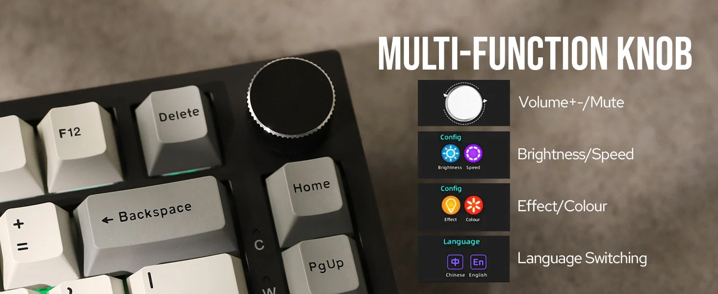 Ajazz AK820 Pro 75 % an der Dichtung montierte Bluetooth 5.1/2.4G kabellose/kabelgebundene mechanische Tastatur mit TFT-Bildschirm für Mac/Win – Detail 3