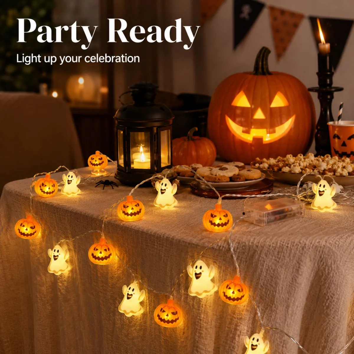 1 Stück 10/20 LED Halloween Geister- & Kürbis-Lichterkette, gemischte Formen, LED-Lichterkette für Zuhause, Terrasse, Bar, Gothic-Feiertagsparty-Dekoration – Detail 7