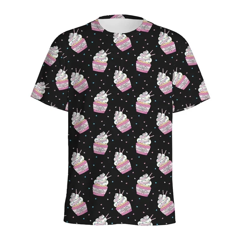 

Cartoon Cupcake Pattern T Shirt For Men Summer Casual Round Neck Short Sleeve 3d Printed Food Oversized Tees Tops Kids T-Shirt