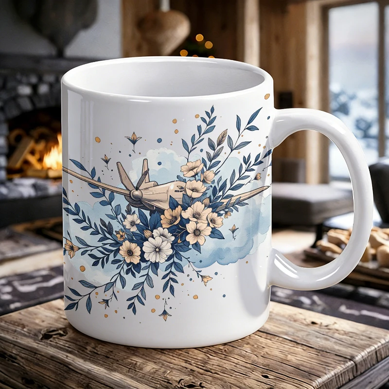 

Cup & Mug Set, Floral Airplane Ceramic Mug, Coffee Mug, Milk Cup, Office Tea Cup, Drinking Cup, Gift for Friends, Fade-Resistant