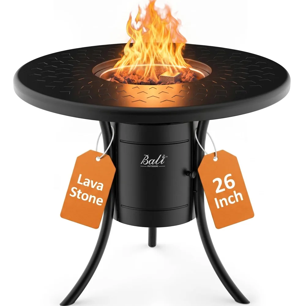 Dual 1-Pound Propane Fire Pit Outside | 26 inch Outdoor Fire Pit Black, Round Firepit Table for Outside Patio