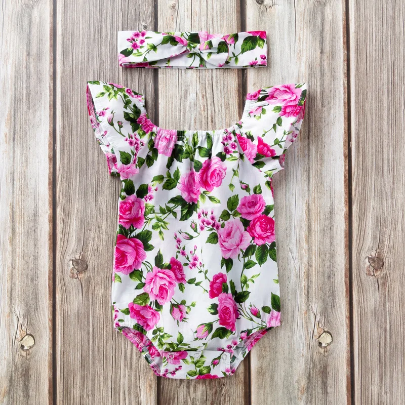 Newborn Infant Baby Girls Romper + Headband Cotton Sleeveless Baby Onepiece Jumpsuit Fashion Baby Girls Clothes Ropa Bebe image 3