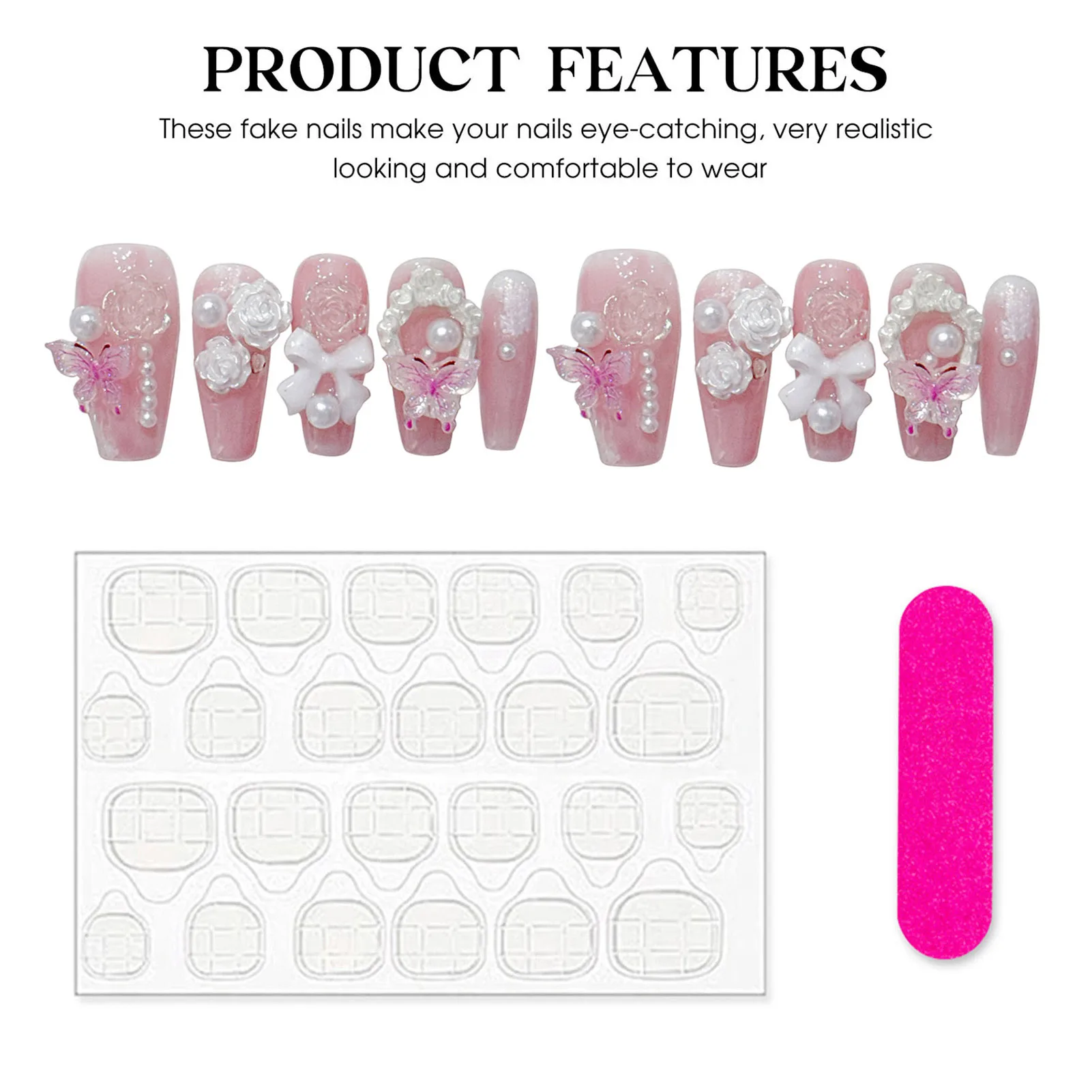 10pc/1set Gentle Pink False Nails With Pearl Decor Ultraflexible Long Lasting Fake Nails For Women And Girl Nail Salon Diy Nails