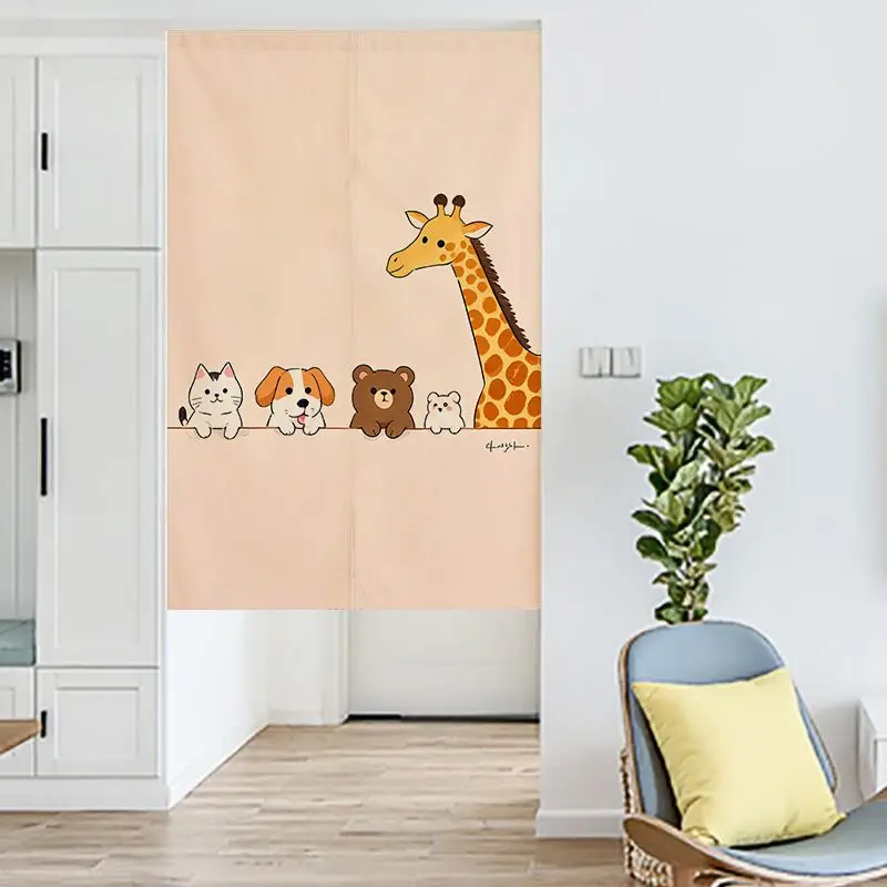 VIKAMA Small Animal Half-Door Curtain with VIKAMA Logo, Cute Cartoon-Printed Fabric Curtain, Privacy Divider, Home Decor