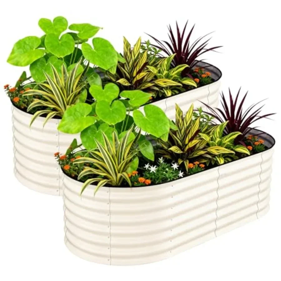 2 Pack X2ft Galvanized Raised Garden Bed, Oval Metal Planter Box