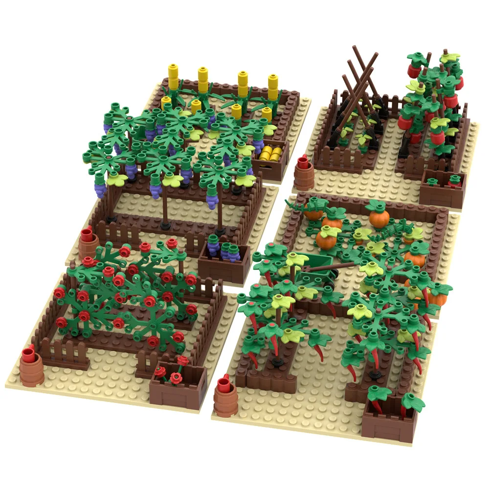 MOC Vegetable Garden Pumpkin Grape Farm Crop Plant Orchard Builing Blocks Puzzle City Scene Flower Micro Landscape Fit Legoeds