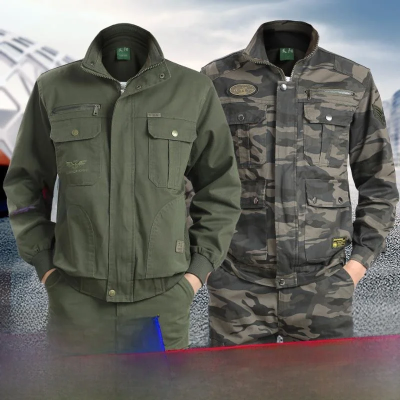 

Men's Work Uniform Set Pure Cotton Camouflage Wear Resistant Workwear Spring Autumn Electrician/Welder Factory Workshop