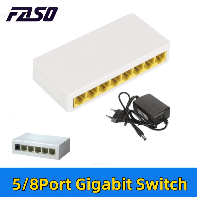 5/8 Ports Gigabit Ethernet Network Switch 10/100/1000Mbps Mini Desktop Fast Switches RJ45 Lan Hub Full/Half Duplex Plug and Play