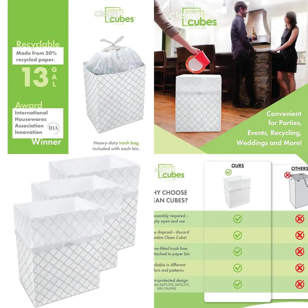 

Складные выдвижные мусорные баки емкостью 13 галлонов с вкладышами — идеально подходят для вечеринок, мероприятий и использования на кухне (с узором решетки, 17 х