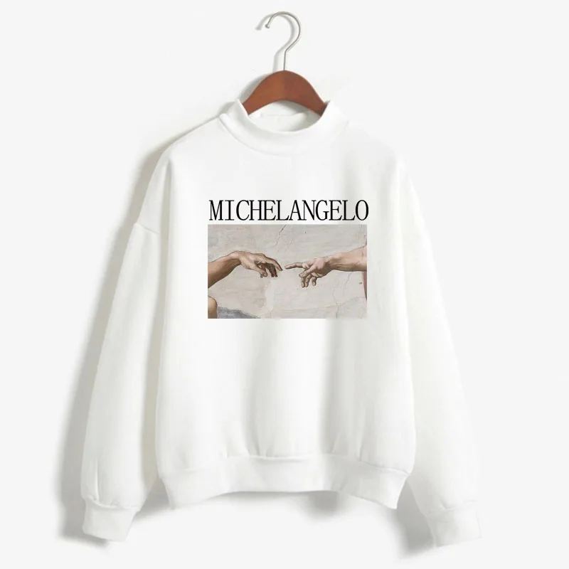 

The Creation of Adam Michelangelo Print Women Sweatshirt Korean O-neck Knitted Pullover Thick Autumn Candy Color Lady Clothing