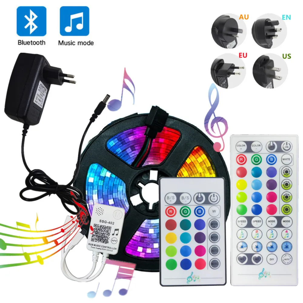 rgb conduziu a fita conduzida flexivel da tira 10m 15m 20m 12v rgb da luz de tira 5050 2835 com controlador da musica de wifi bluetooth 01