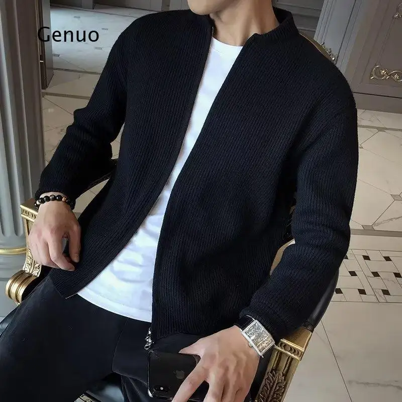 Men Solid Color Lapel Knit Cardigan Sweater Casual Slim Fit Blazer Coat Autumn Winter Daily Wear