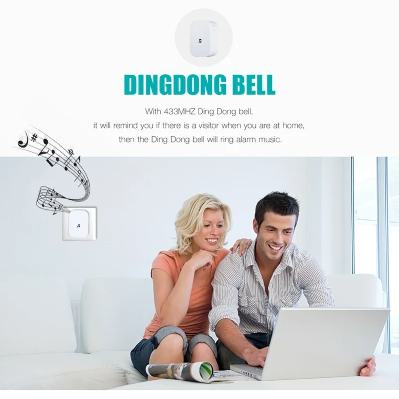Plug-In Chime For Wireless Video Doorbell Entry Chime With Adjustable Volume Music Selection Ding-Dong Door Bell Chime 433MHz