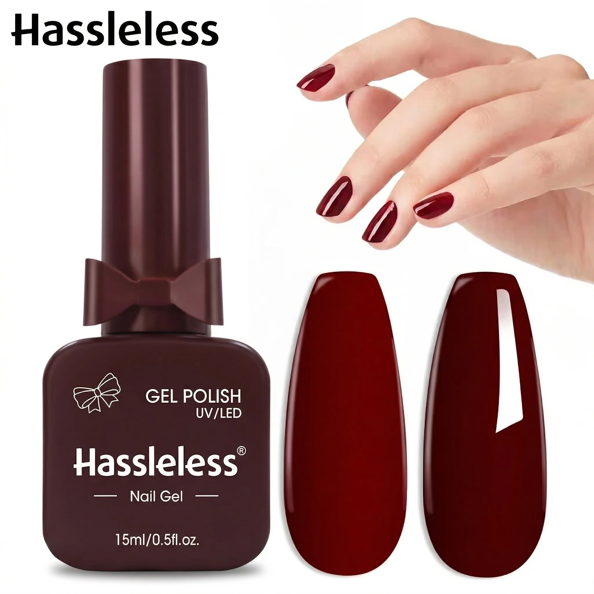 Hassleless Gel Nail Polish — 15ml Burgundy | Solid Color Gel Polish | UV-Cured Nail Lacquer | Classic Shade — Professional Salon