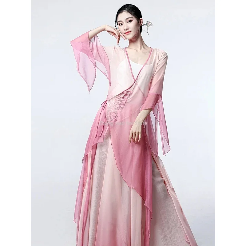 Classical Dance Costume Women's Floating Practice Clothes Chiffon Gauze Chinese Dance Fan Performance Clothes Modern hanfu