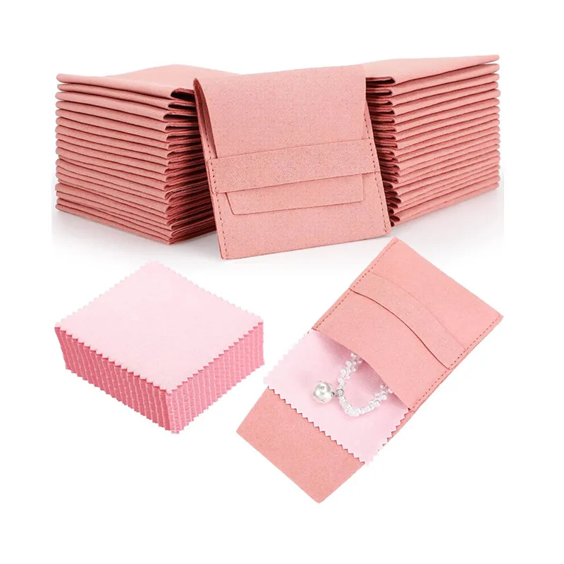 

120 Pcs Microfiber Jewelry Pouch 8x8cm Jewelry Packaging Bag Luxury Gift Fixed Strap Envelope Packaging with Cleaning Cloth