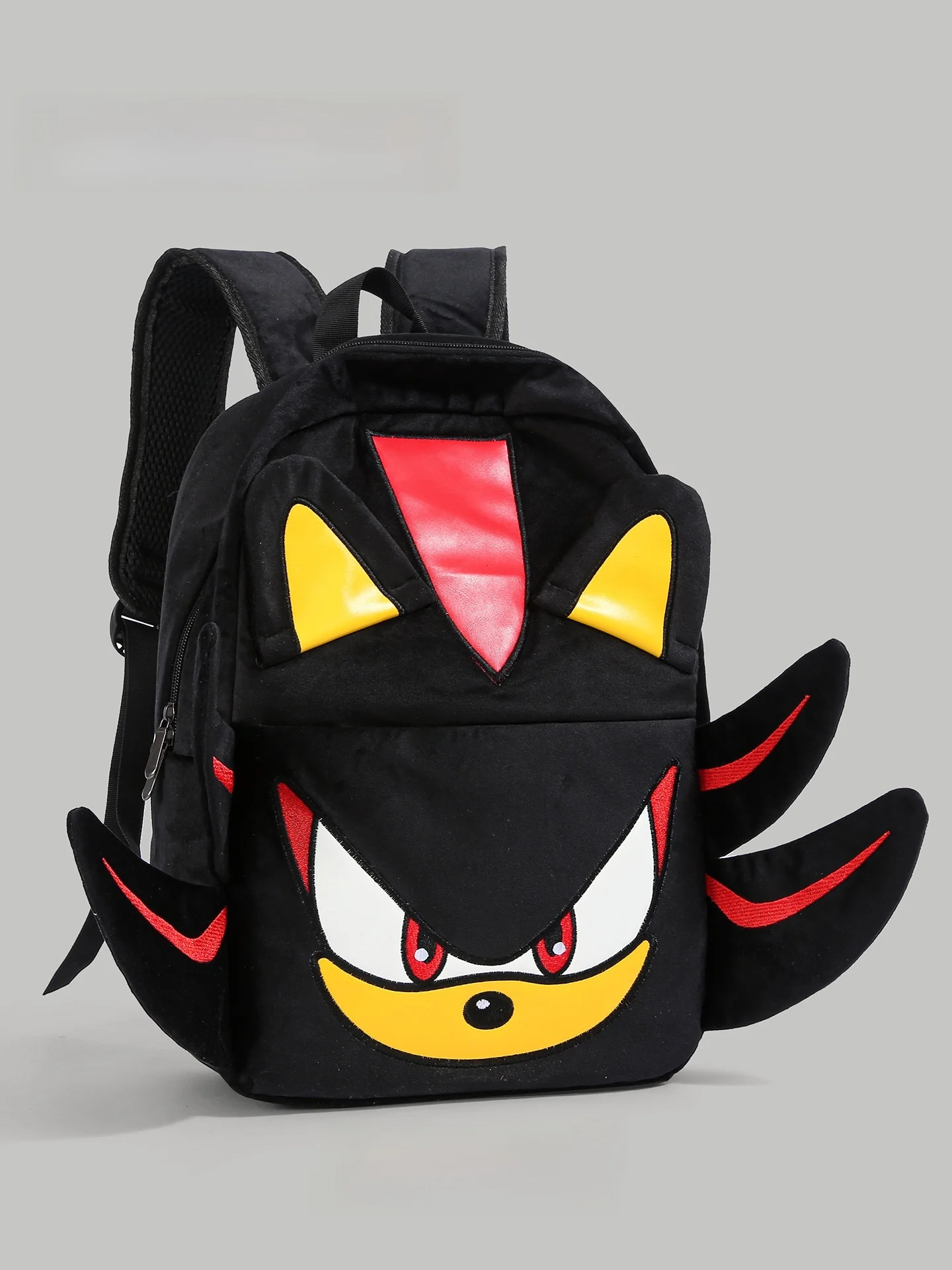 Sonic Shadow Black Plush Backpack Universal Campus Travel Bag for Couples Students Medium Hardness Canvas Shoulder Bag