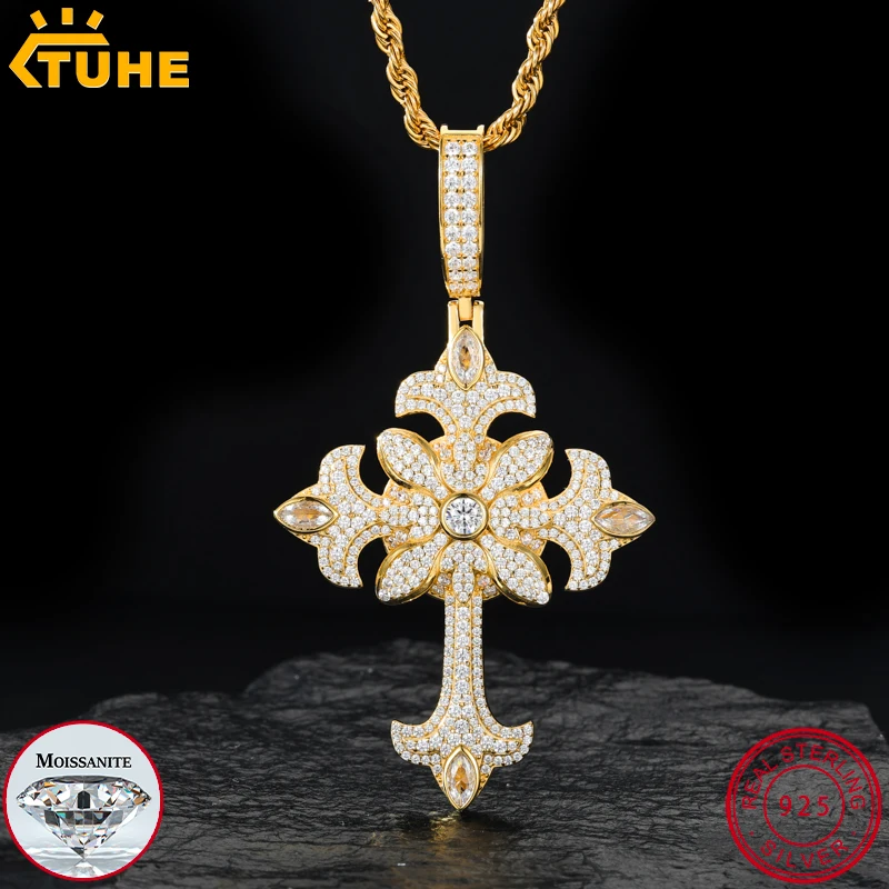 

TUHE Unisex High Quality D VVS Moissanite Cross Pendant For Men 925 Silver Iced Out Hip Hop Jewelry Gifts