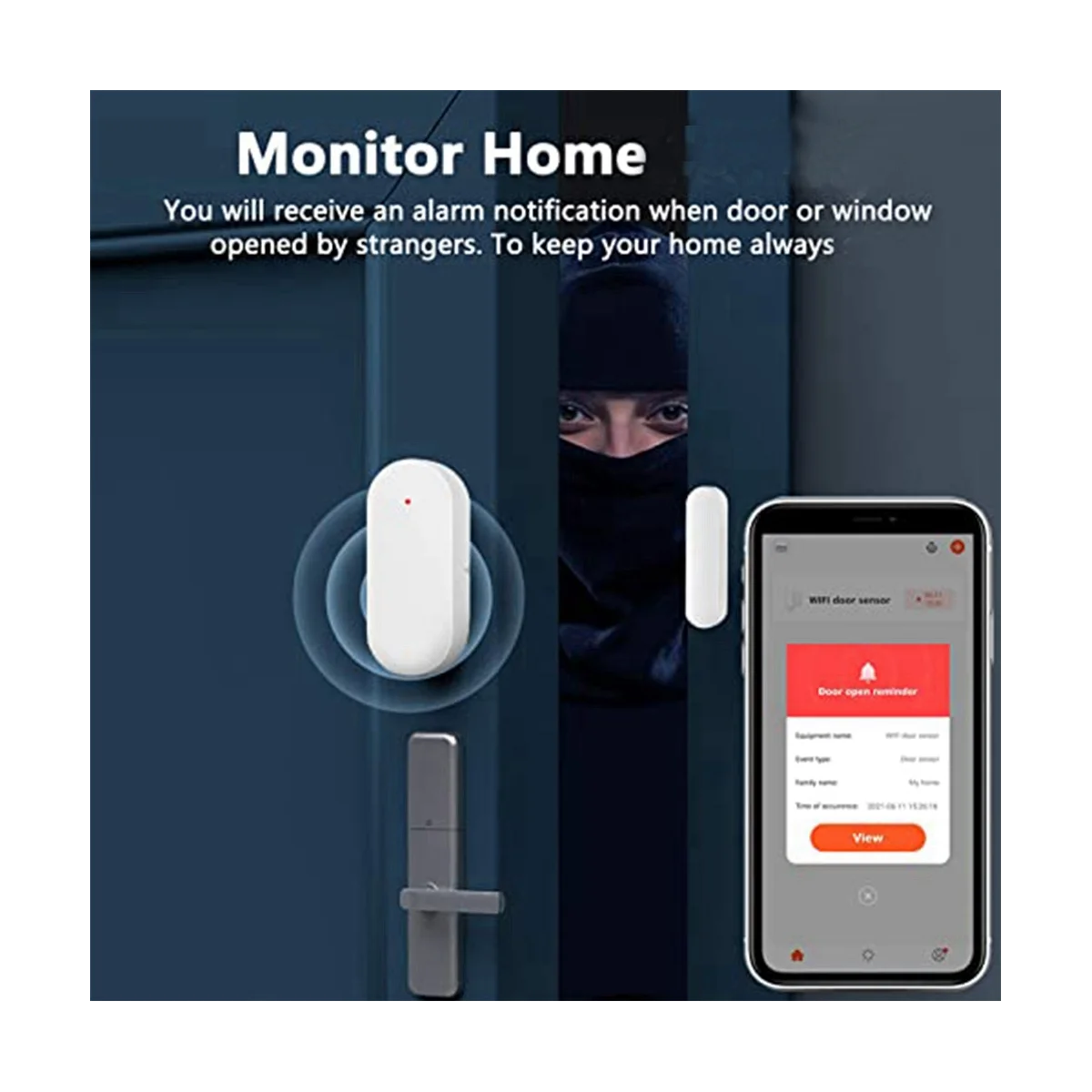 Sensor de porta e janela sem fio inteligente, Wi-Fi, detector, alarme, ligação, contato, 1 pacote