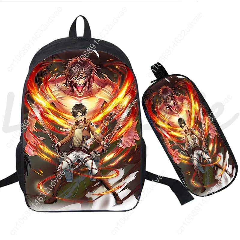 Anime Attack on Titan Backpack Pen Bag 2Pcs/Set Student Boys Girls School Bags 16inch Rucksack Travel Bag Zipper Bookbag Mochila