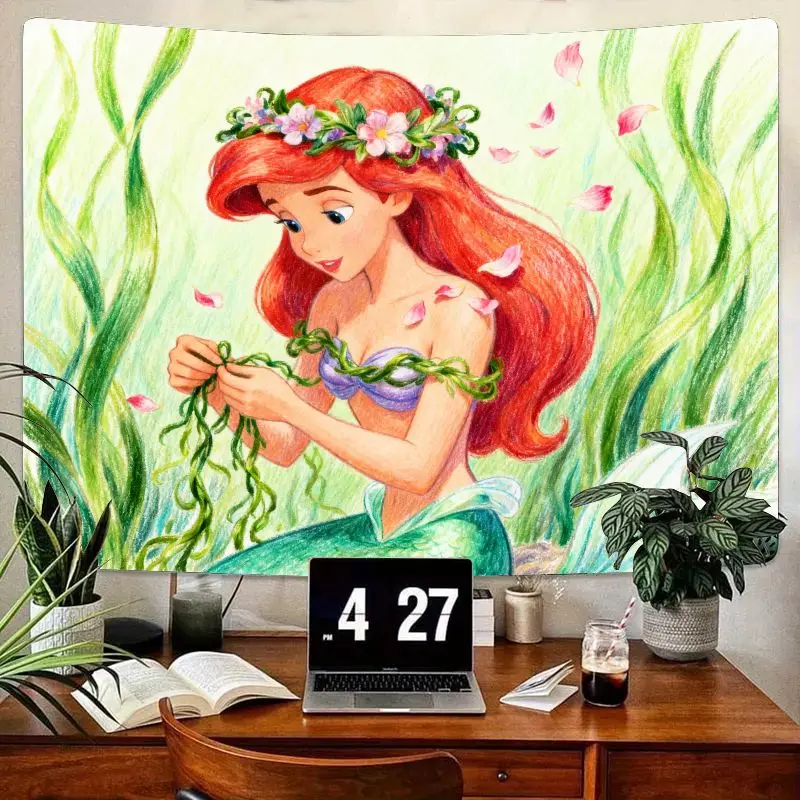 

1 шт. гобелен принцессы Диснея Ариэль, эстетическое настенное искусство «Русалочка Каваи», подарок для милой девушки, декор для спальни, гостиной, общежития.