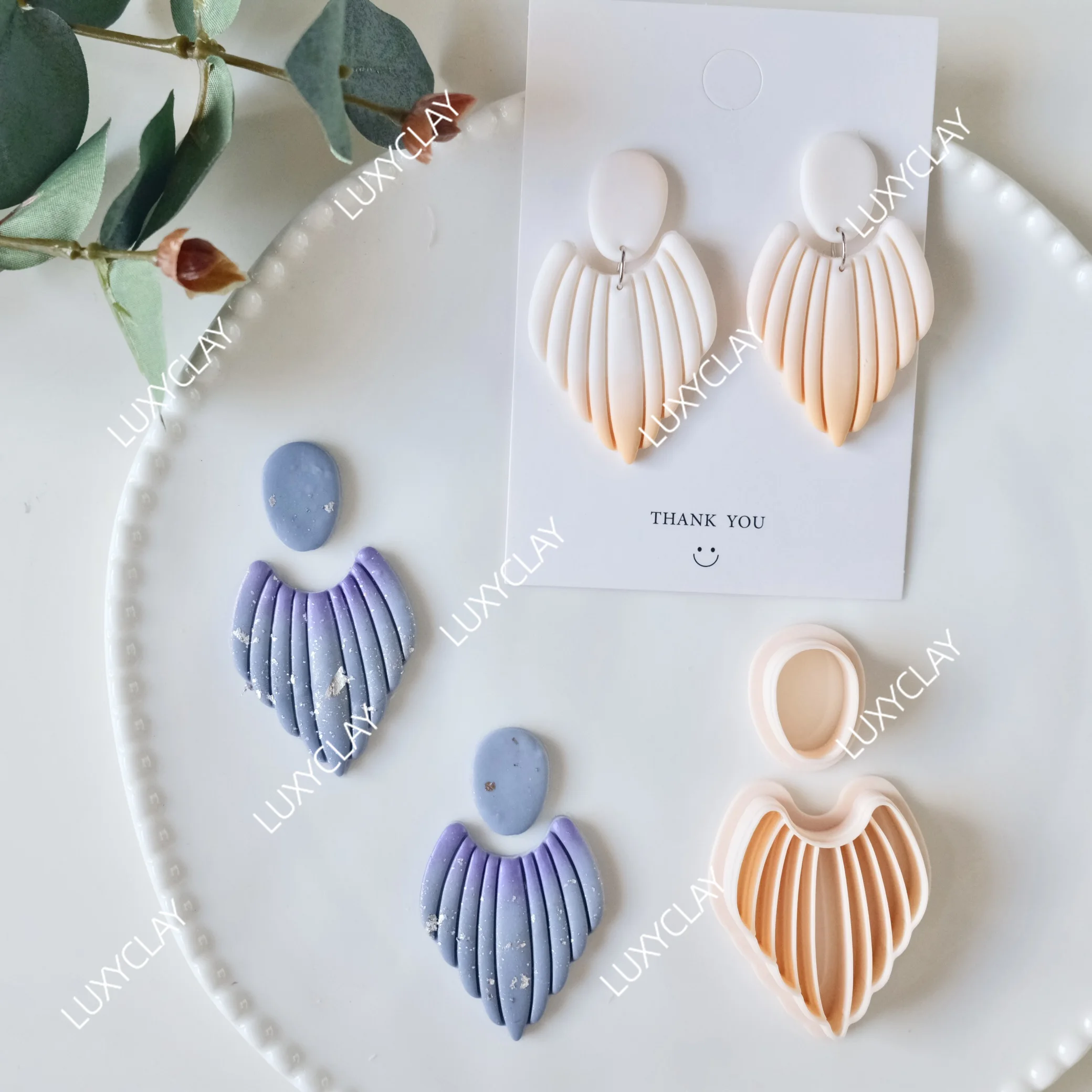 2pcs Boho Fan-shaped Polymer Clay Cutters for Earrings & Jewelry Making, Macrame Clay Cutter, Art Deco Striped Dangle Clay Molds