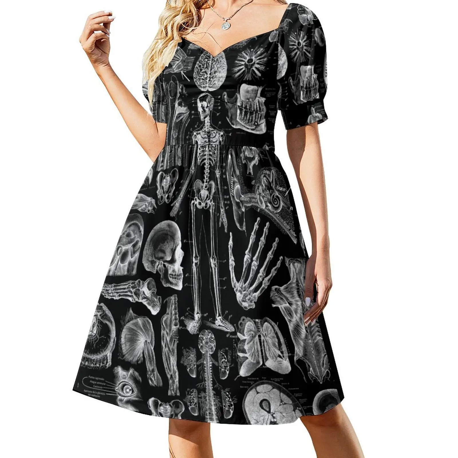 Human Anatomy Black Print Short Sleeved Dress dress for women 2025 dress for woman dresses korean style elegant