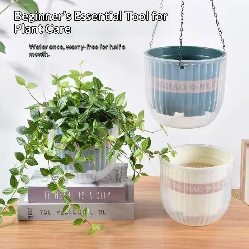 New Transparent Hanging Basket Flower Pot For Lazy People Self-priming Hydroponic Resin Large Diameter Fall-resistant Shampoo