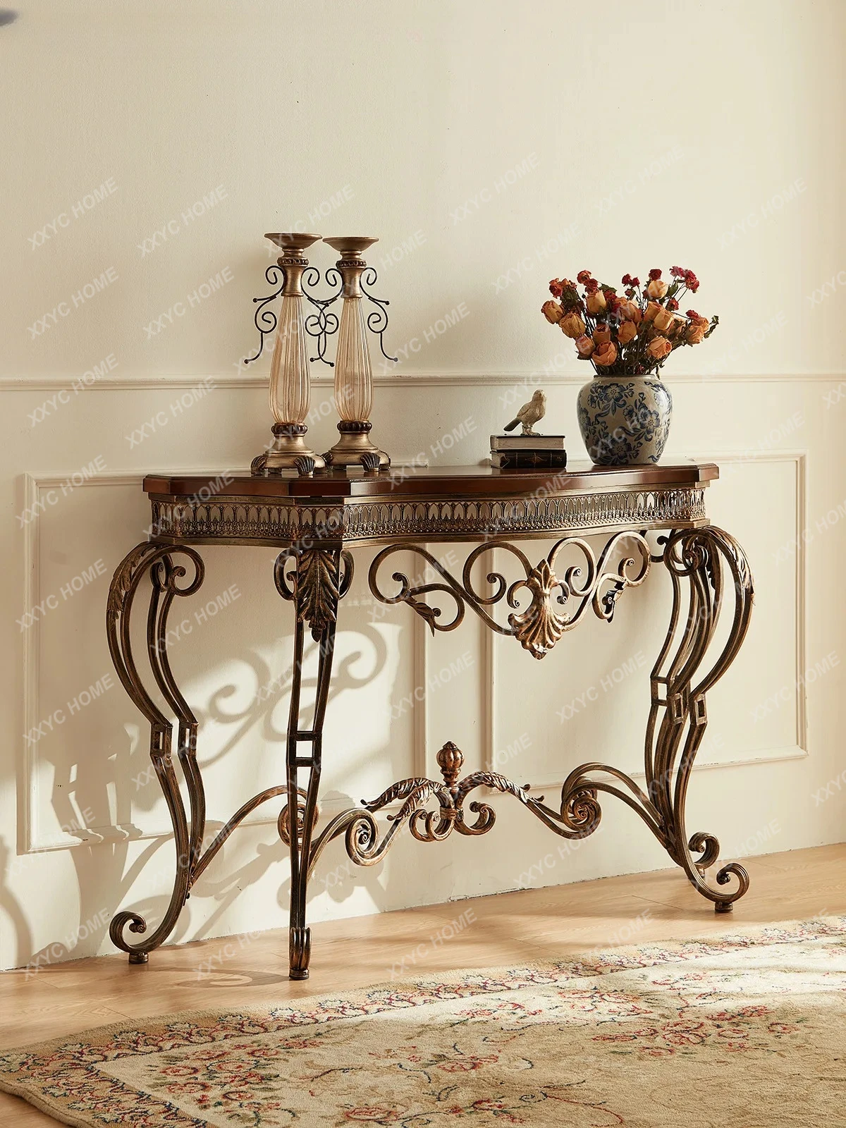 

Ретро-стол для прихожей, железный стол для хранения вещей, стильный столик из массива дерева, маленький столик.